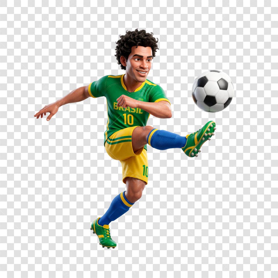 Jogador de Futebol Brasil Chutando Bola PNG Transparente