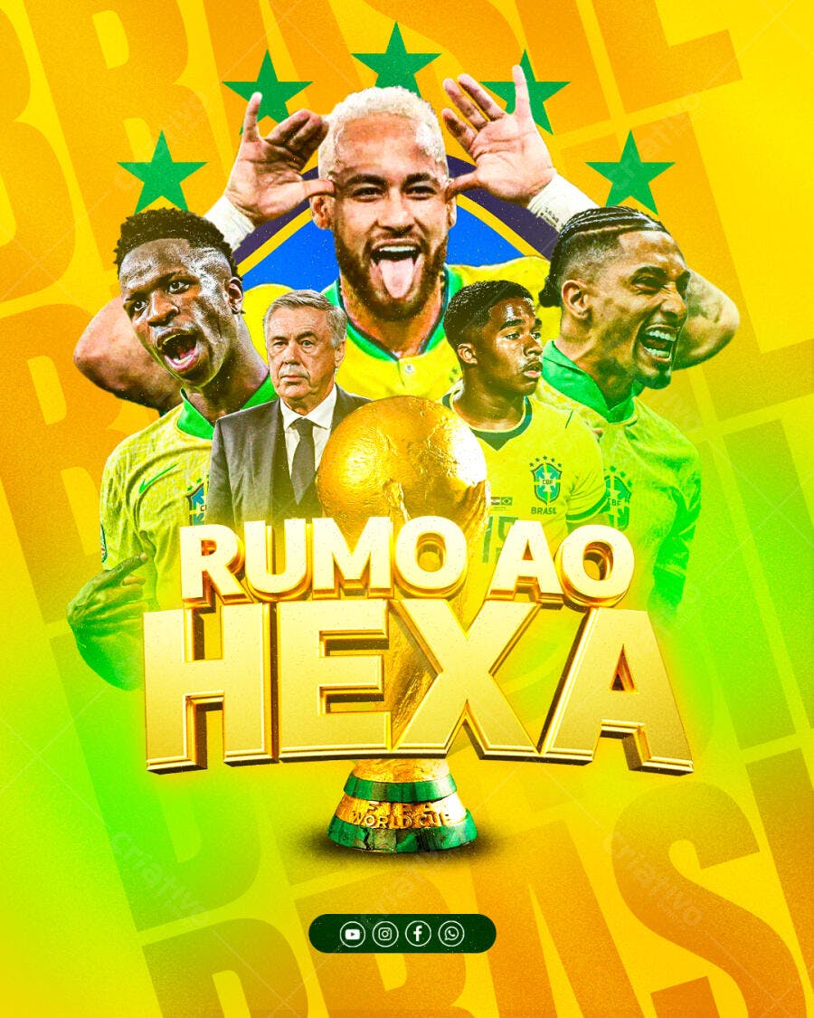 Post Instagram Copa do Mundo Brasil Rumo ao Hexa PSD Editável
