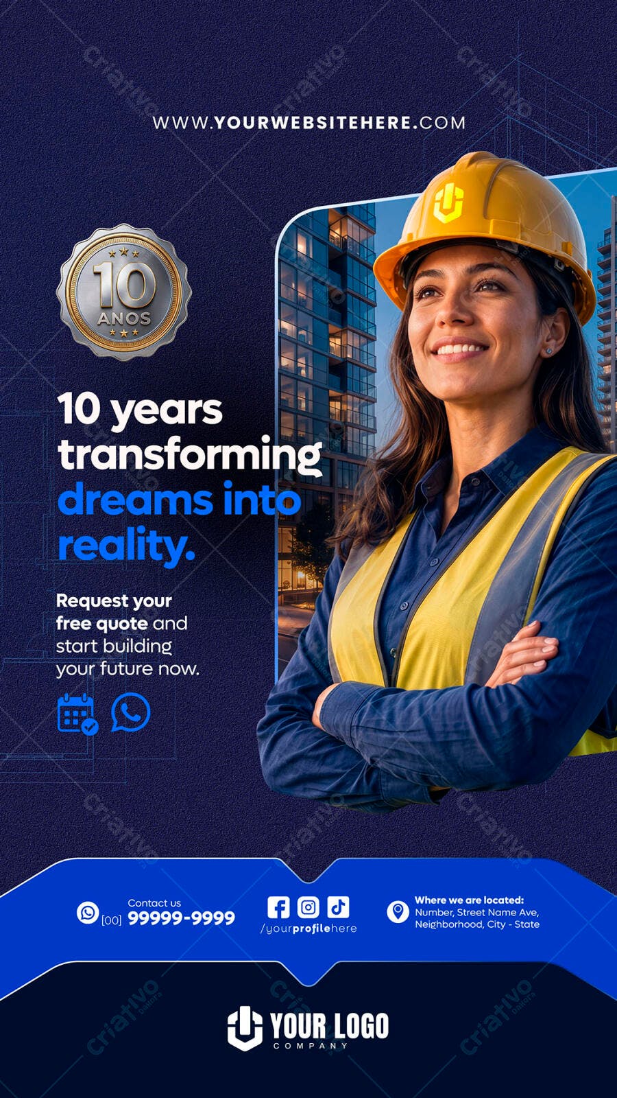 Story Instagram Construtora Engenharia 10 Anos PSD Editável