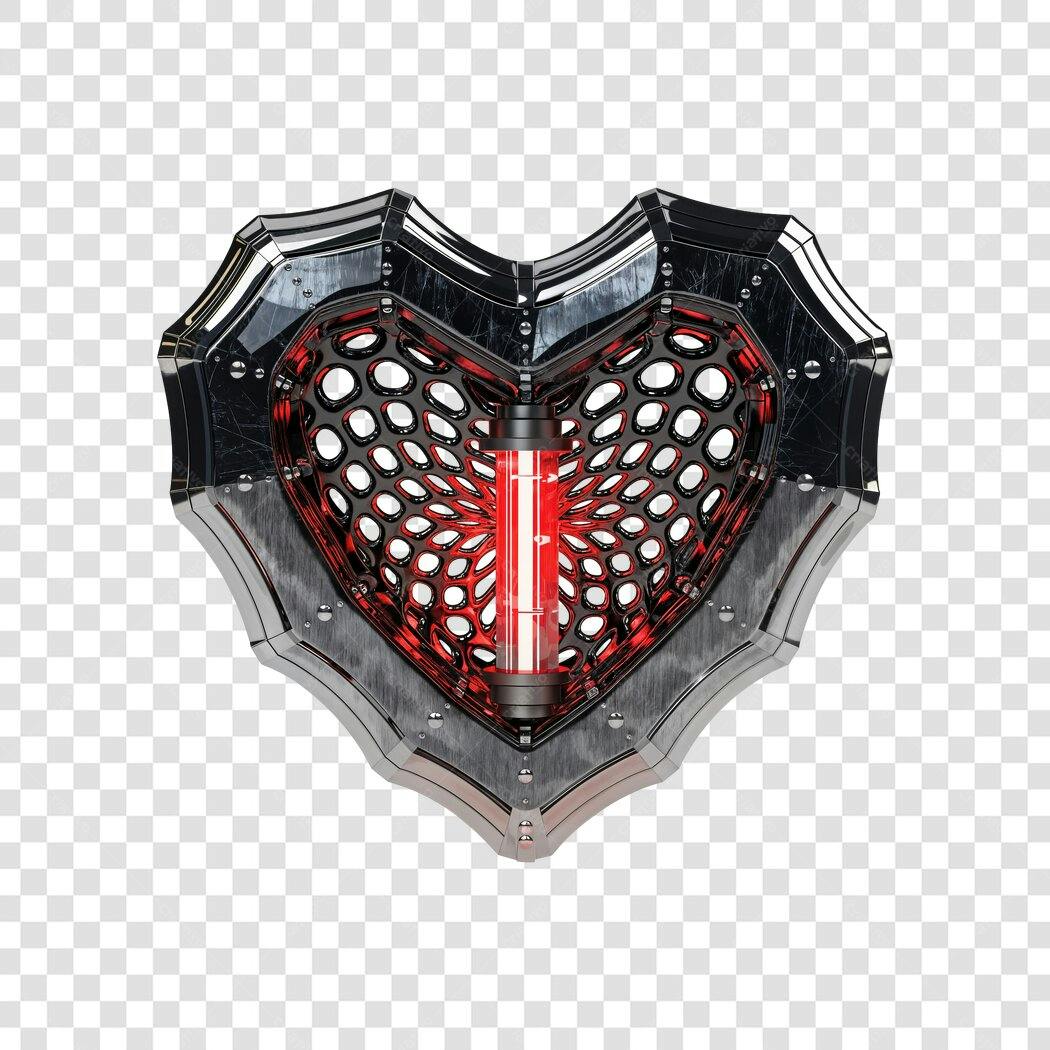 Elemento 3D Coração Mecânico Cyberpunk Vermelho PNG Fundo Transparente