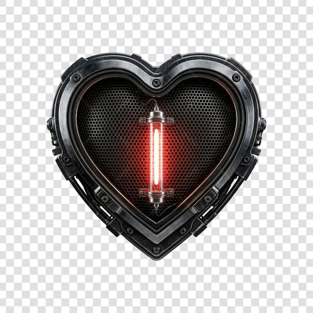 Elemento 3D Coração Steampunk Metal Vermelho PNG Fundo Transparente