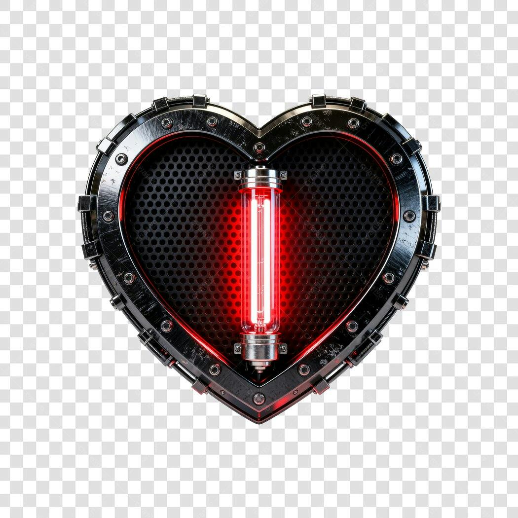 Elemento 3D Coração Steampunk Metal Vermelho PNG Fundo Transparente