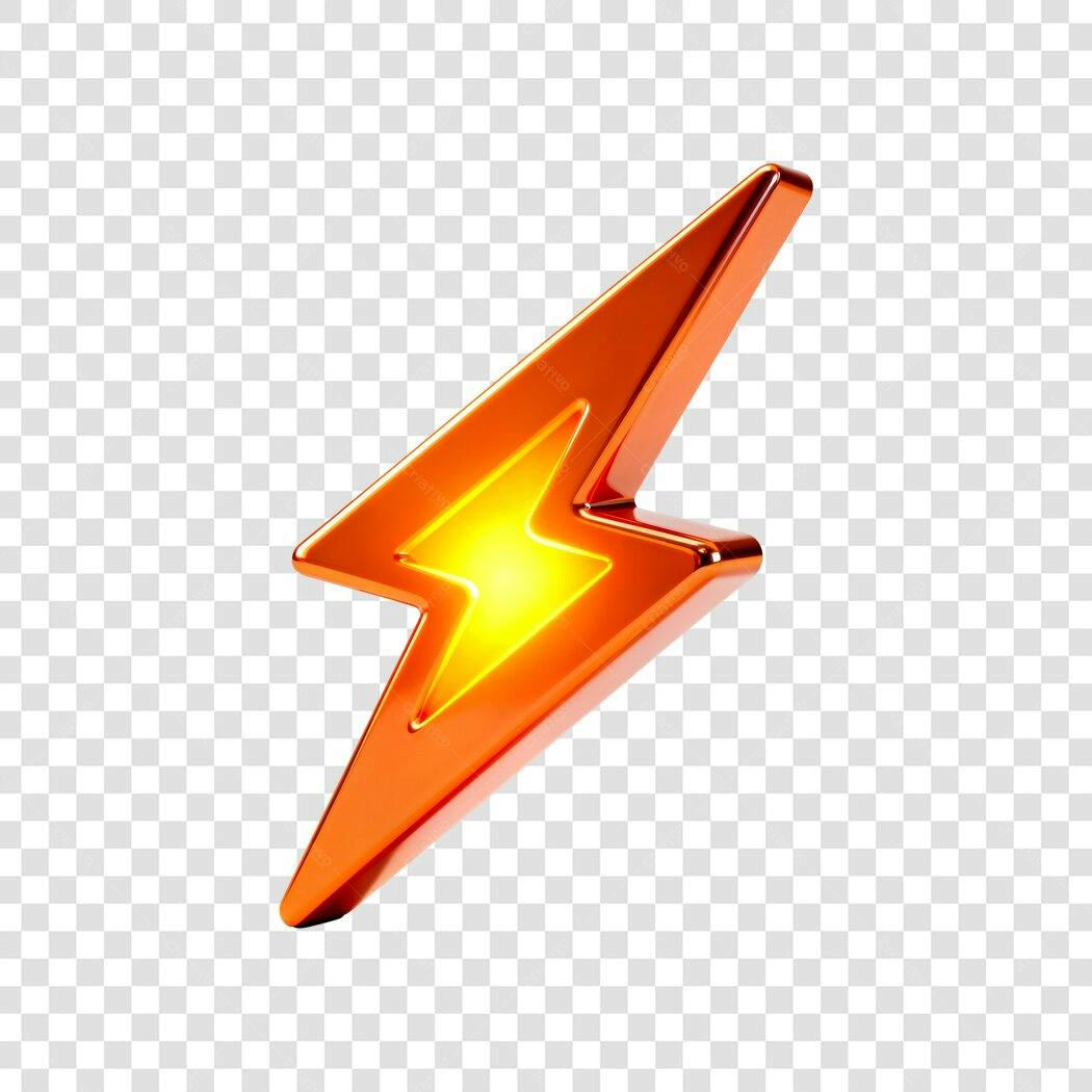 Elemento 3D Raio Laranja Brilhante PNG Fundo Transparente