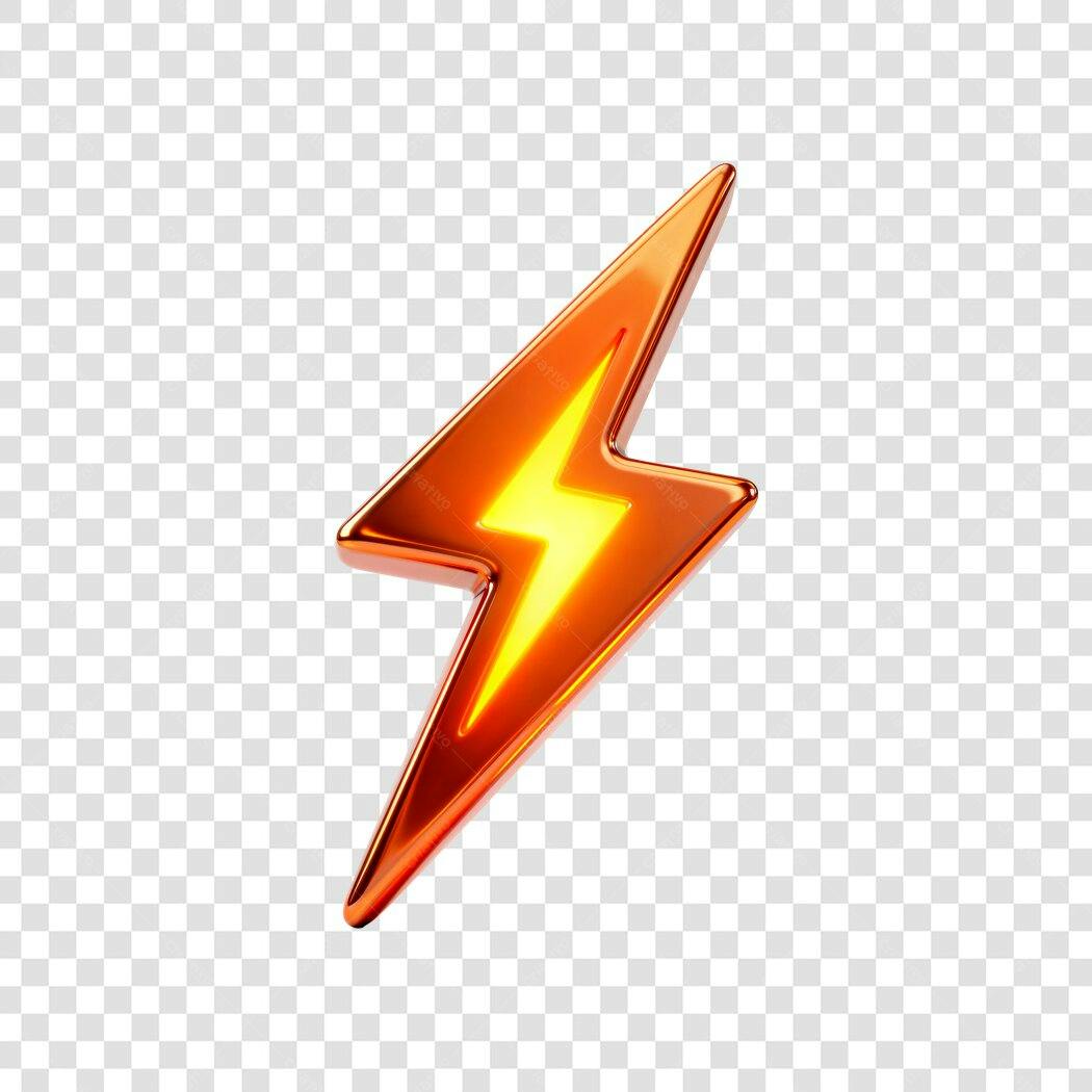 Elemento 3D Raio Laranja Brilhante PNG Fundo Transparente
