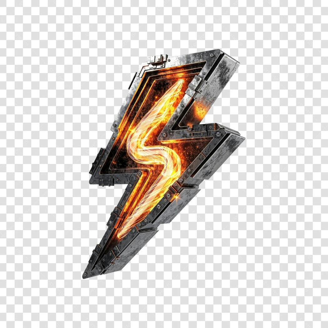 Elemento 3D Raio Metálico Fogo PNG Fundo Transparente
