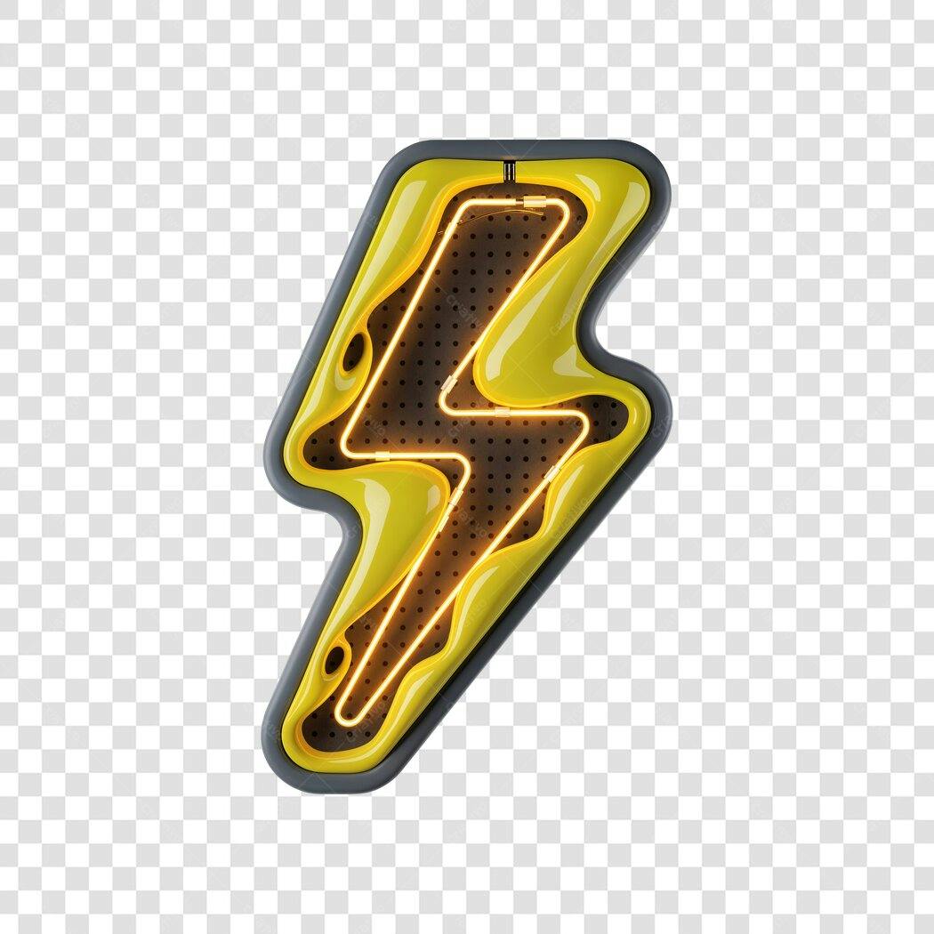Elemento 3D Raio Neon Amarelo Brilhante PNG Fundo Transparente