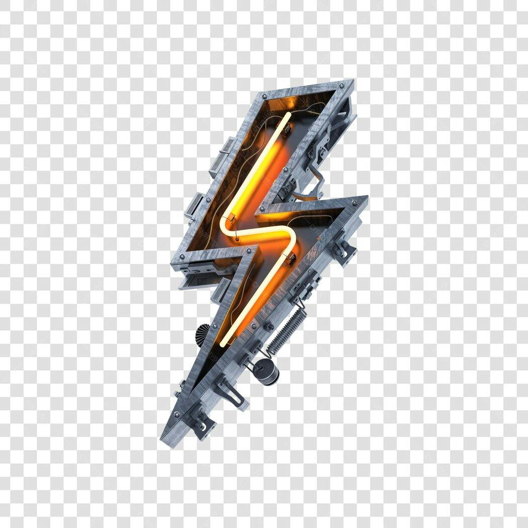 Elemento 3D Raio Neon Amarelo Cinza PNG Fundo Transparente