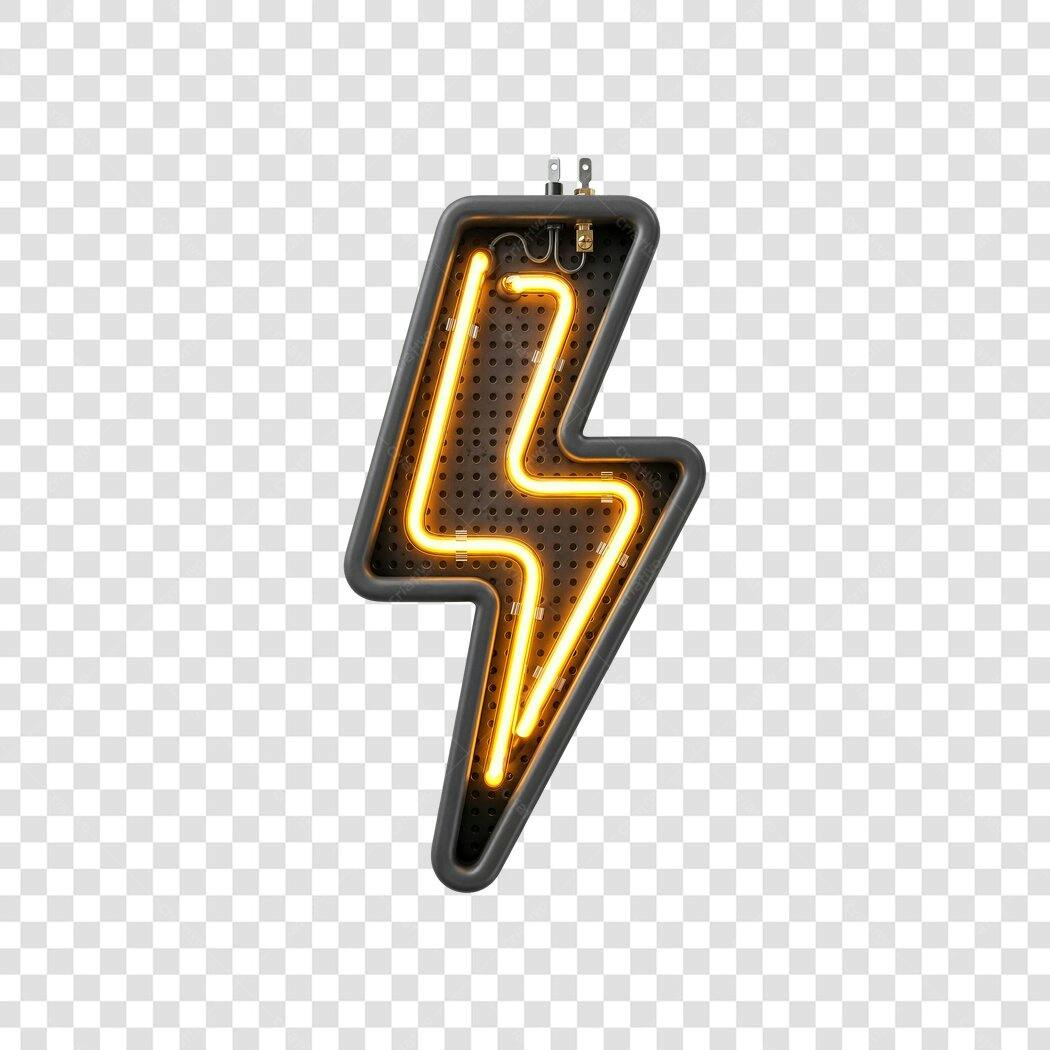 Elemento 3D Raio Neon Amarelo Energia PNG Fundo Transparente