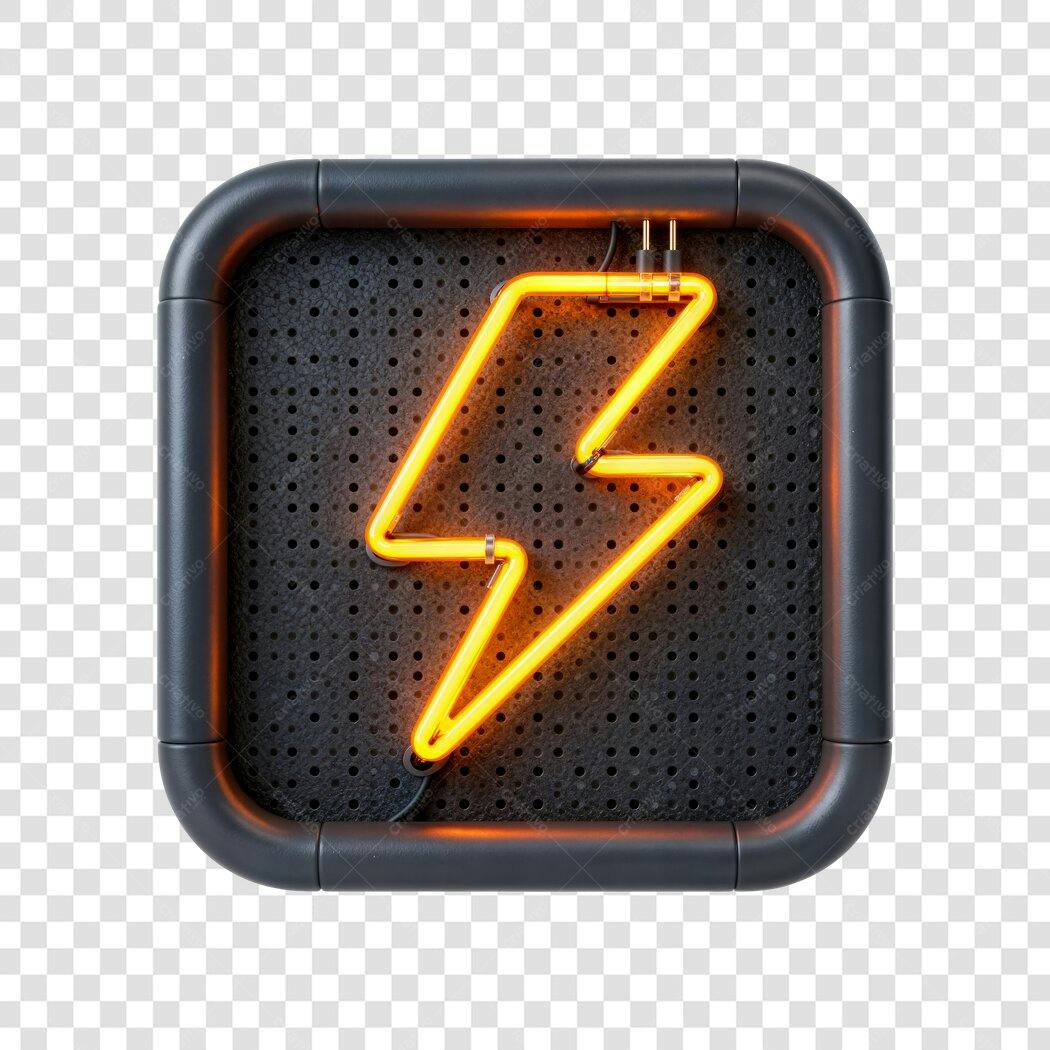 Elemento 3D Raio Neon Amarelo Painel Metálico PNG Fundo Transparente