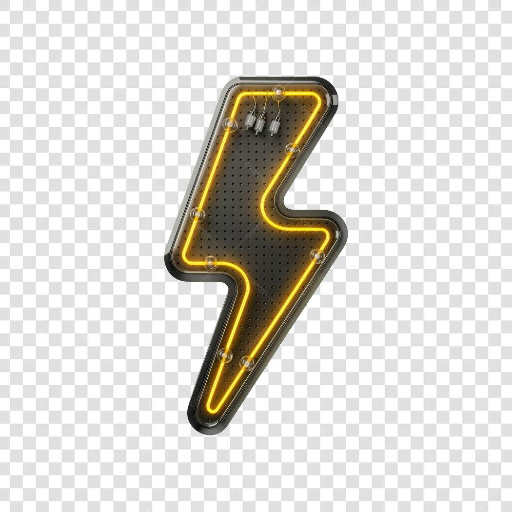 Elemento 3D Raio Neon Amarelo Preto PNG Fundo Transparente