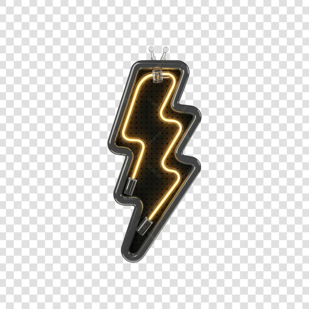 Elemento 3D Raio Neon Amarelo Preto PNG Fundo Transparente