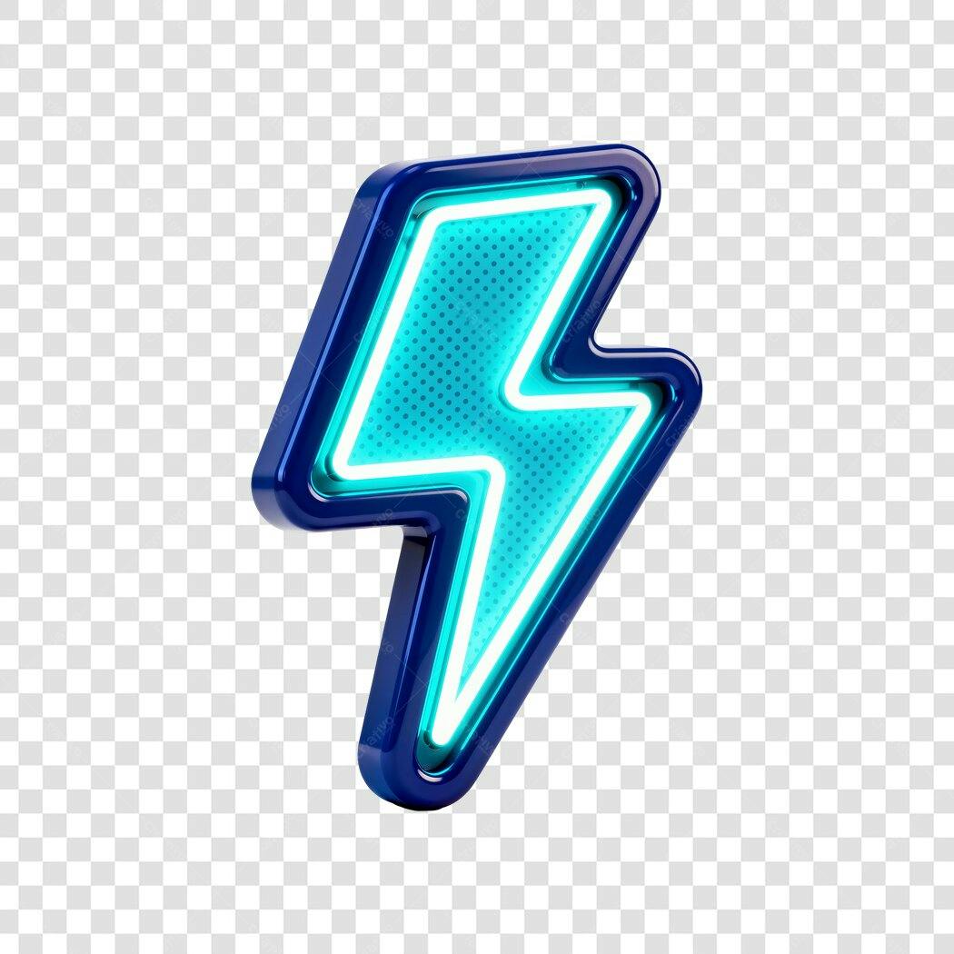 Elemento 3D Raio Neon Azul Claro PNG Fundo Transparente