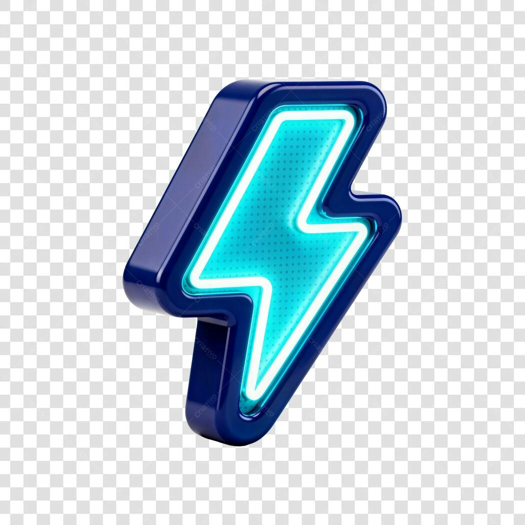 Elemento 3D Raio Neon Azul Elétrico PNG Fundo Transparente