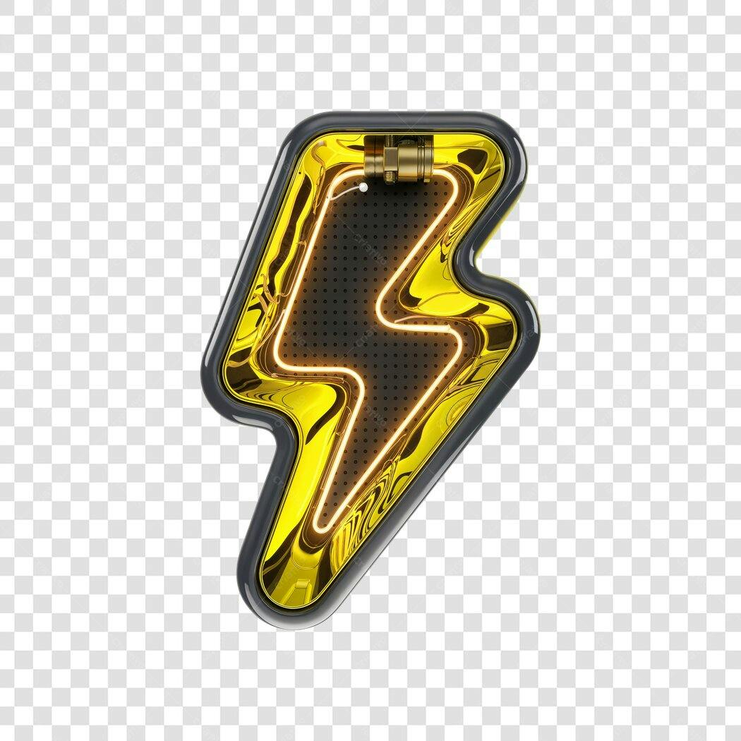 Elemento 3D Raio Neon Dourado Preto PNG Fundo Transparente