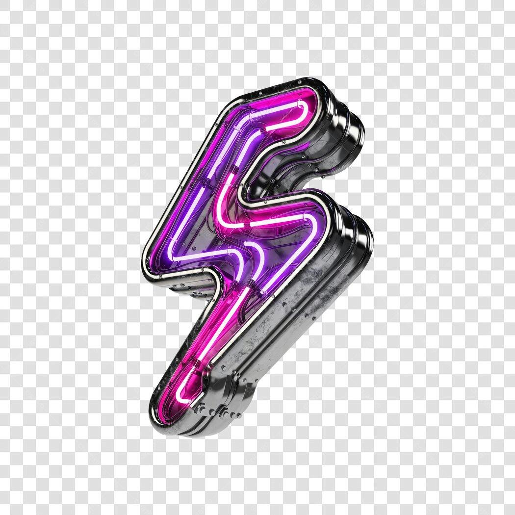 Elemento 3D Raio Neon Roxo e Rosa PNG Fundo Transparente