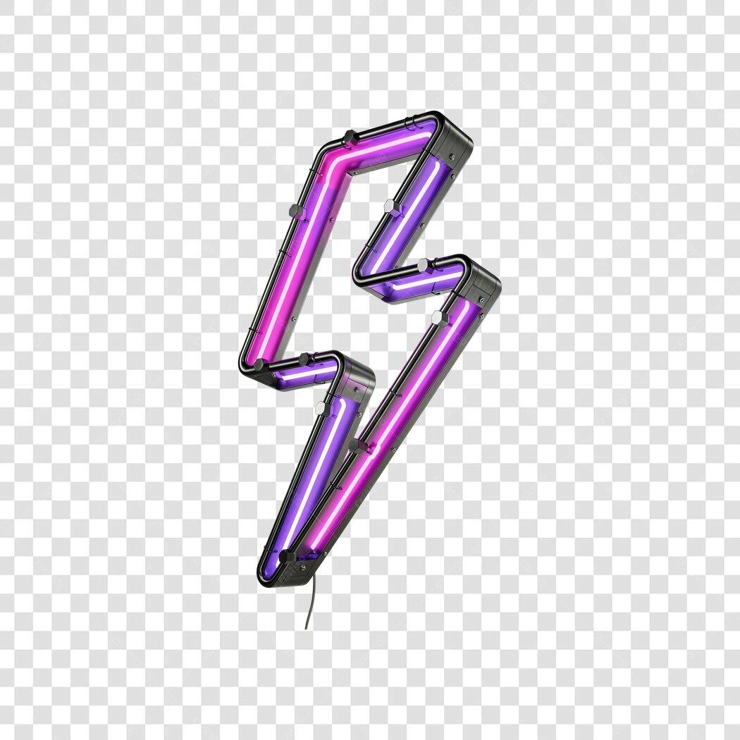 Elemento 3D Raio Neon Roxo Rosa PNG Fundo Transparente