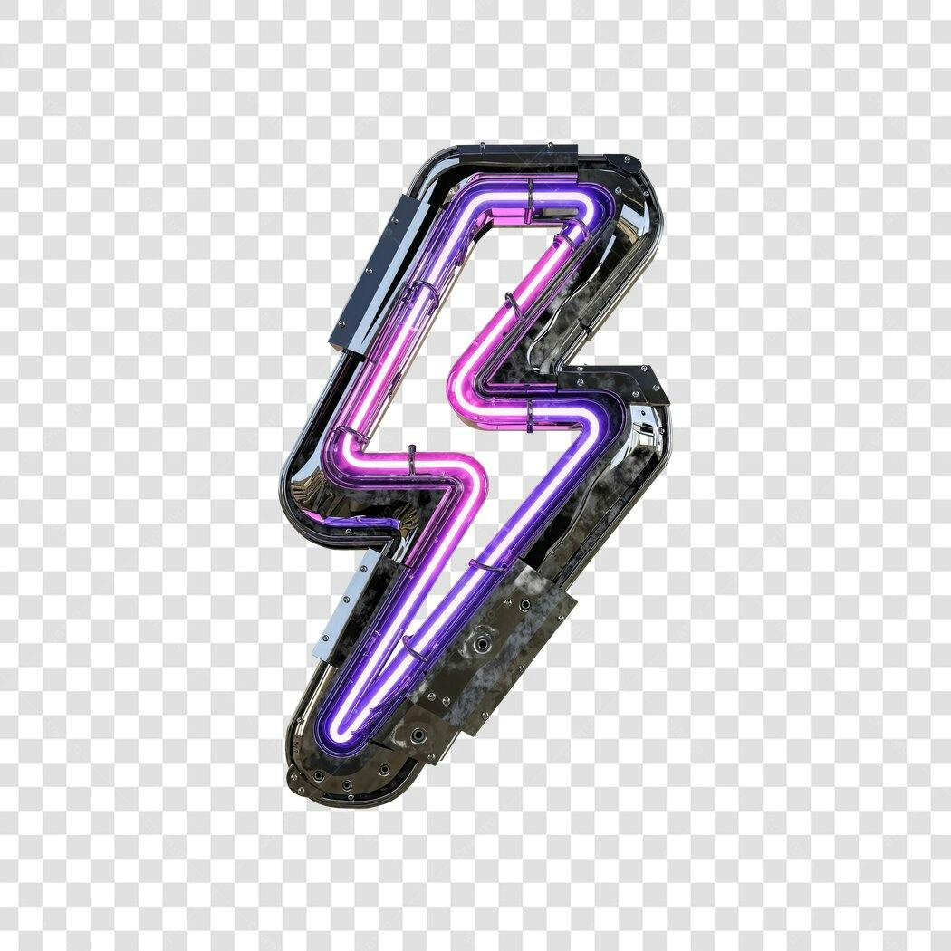 Elemento 3D Raio Neon Roxo Rosa PNG Fundo Transparente