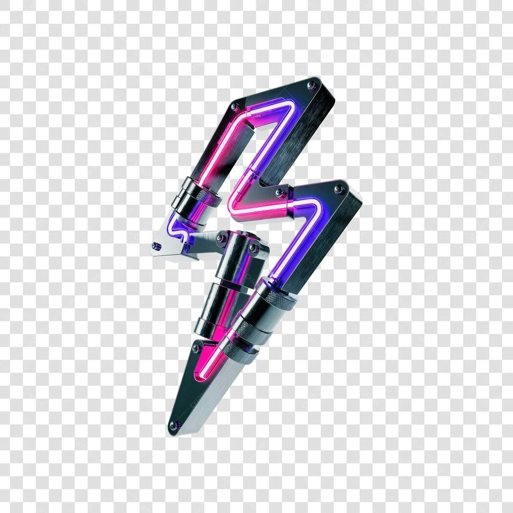 Elemento 3D Raio Neon Roxo Rosa PNG Fundo Transparente