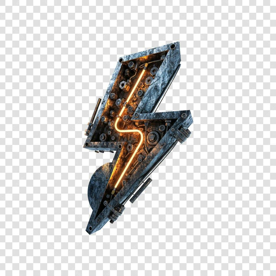 Elemento 3D Raio Steampunk Metálico Neon PNG Fundo Transparente