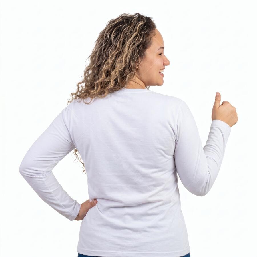 Foto Mulher Virada Costas Polegar Para Cima Fundo Branco