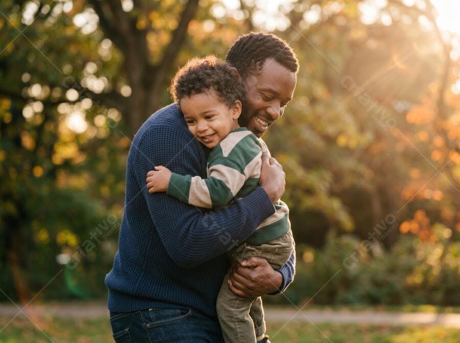 Foto Pai e Filho Abraçados Parque Pôr do Sol Dourado
