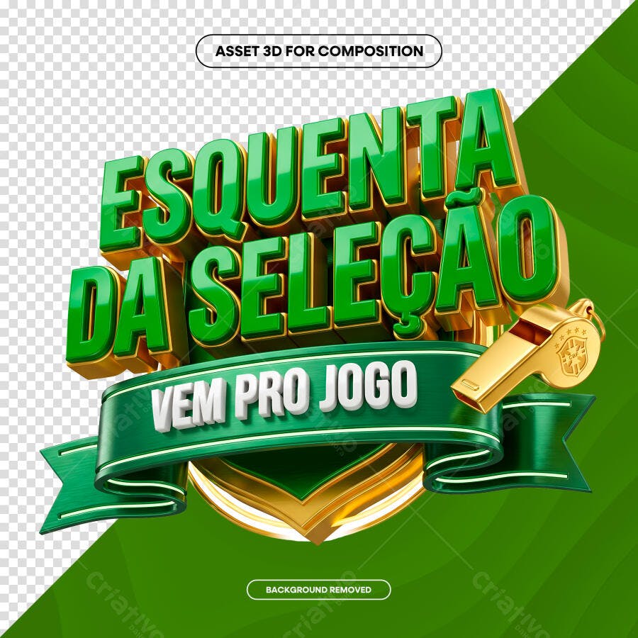 Badge 3D Esquenta da Seleção Futebol Verde Dourado PNG Transparente