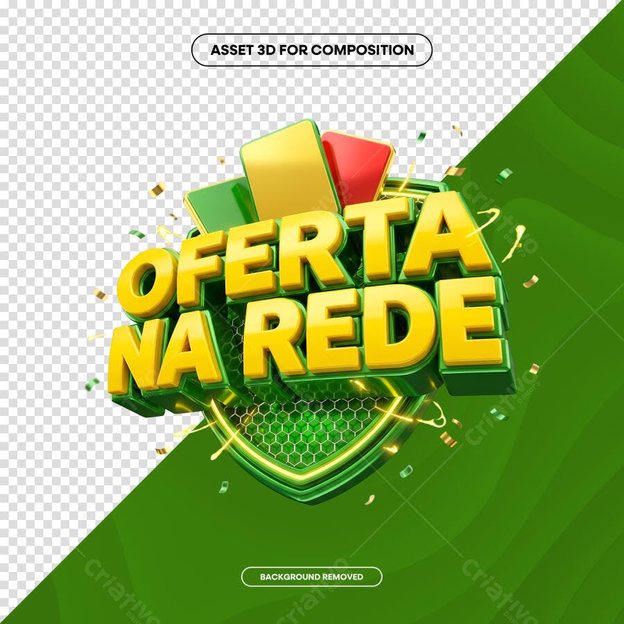 Badge 3D Oferta na Rede Verde Amarelo PNG Transparente