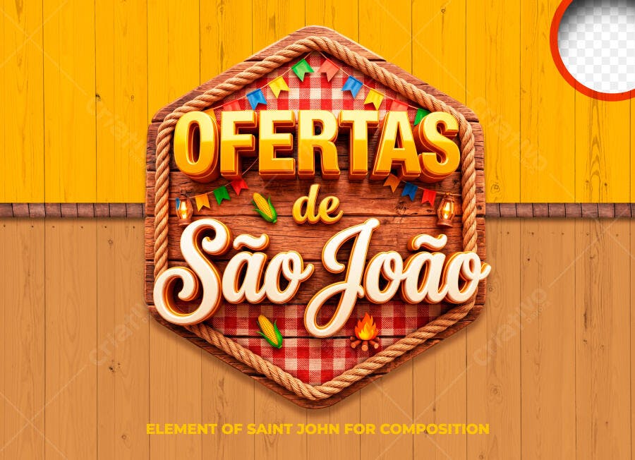 Badge 3D Ofertas de São João Junho Hexagonal PNG Transparente