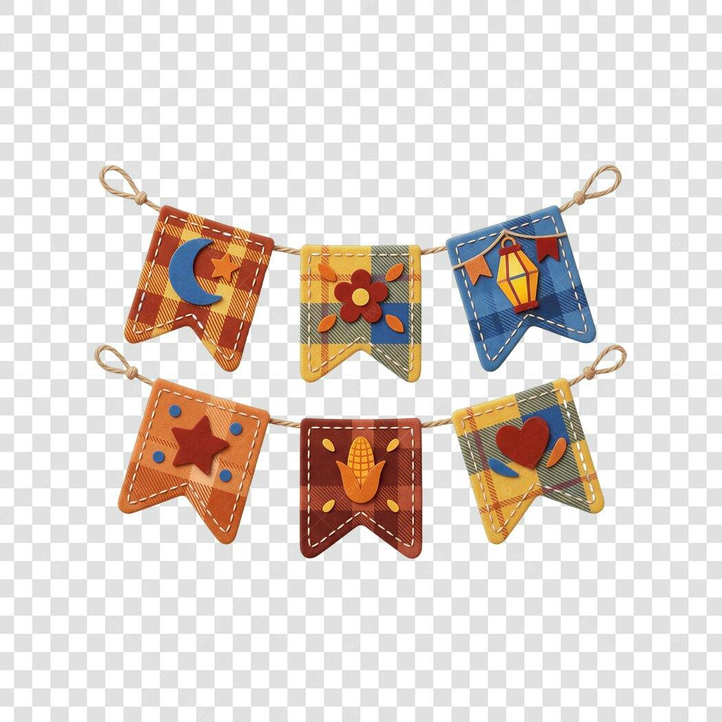 Clipart Bandeirinhas Festa Junina Arraial PNG Fundo Transparente