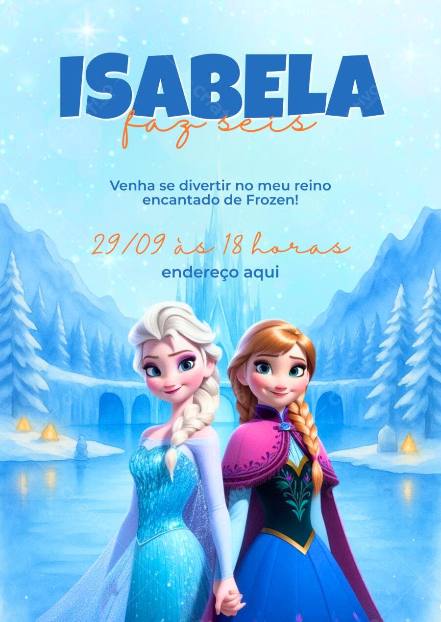 Convite Aniversário Frozen Elsa Anna 6 Anos Editável