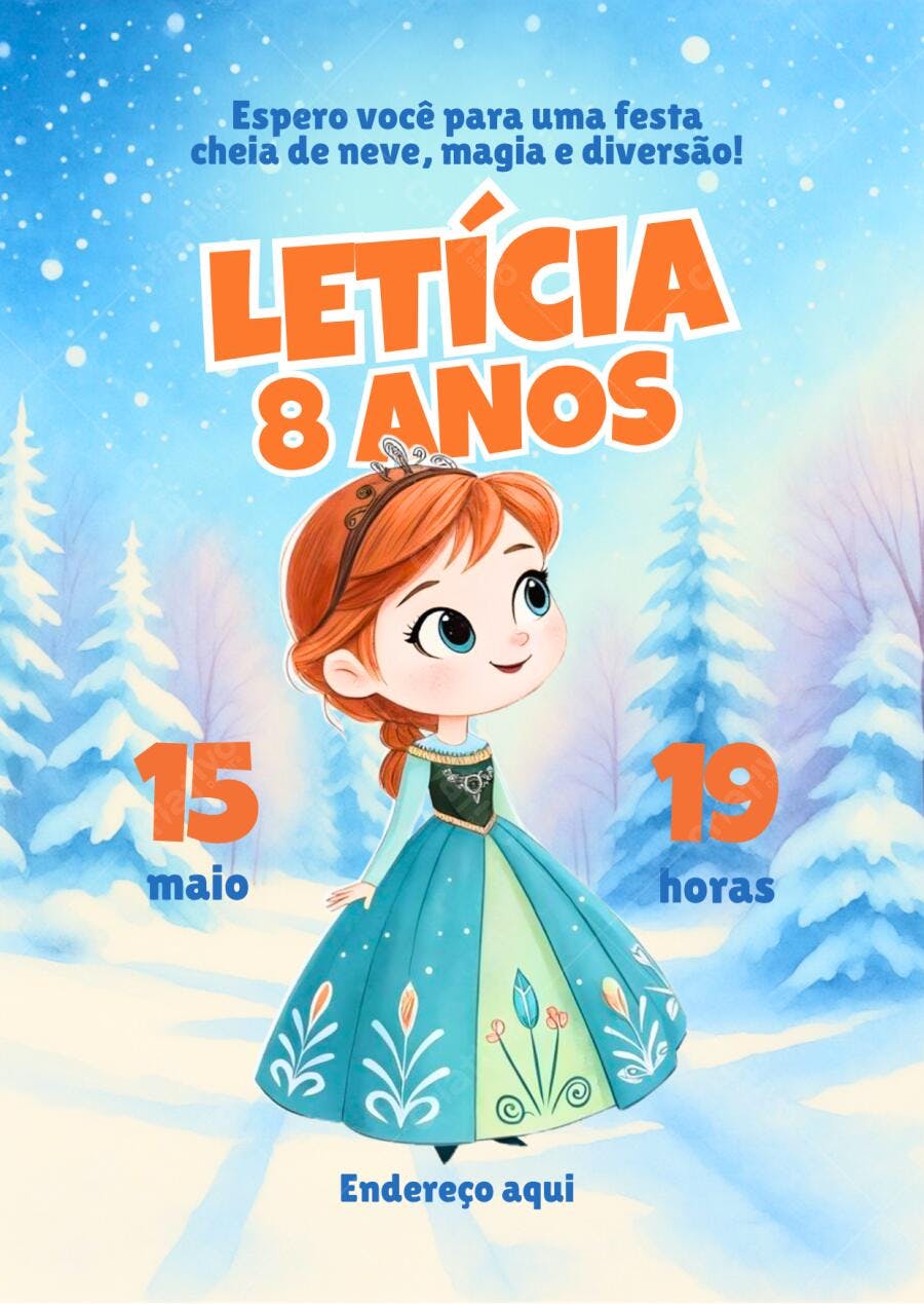 Convite Aniversário Infantil Anna Frozen 8 Anos Editável