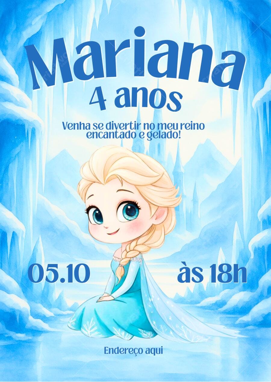Convite Aniversário Infantil Frozen Elsa 4 Anos Editável