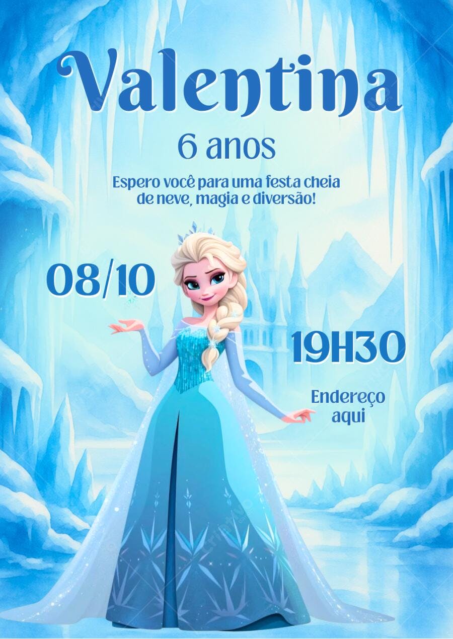 Convite Aniversário Infantil Frozen Elsa 6 Anos Editável
