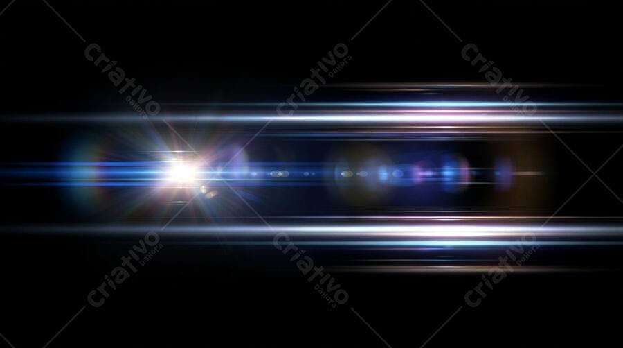 Efeito Lens Flare Luz Brilhante Azul Horizontal Fundo Preto