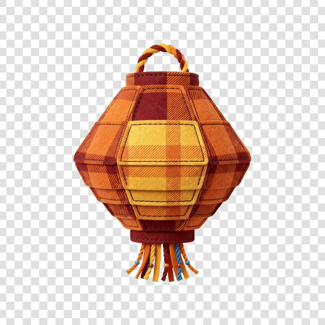 Elemento 3D Balão Festa Junina Xadrez PNG Fundo Transparente
