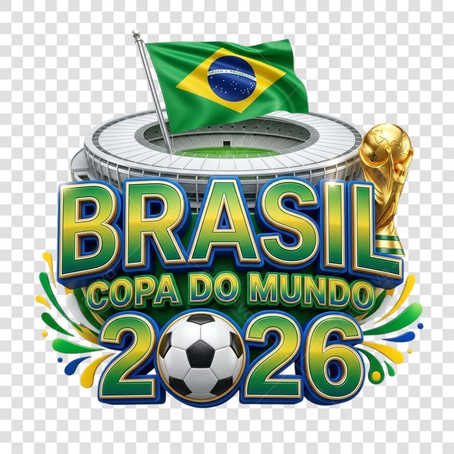 Elemento 3D Brasil Copa do Mundo 2026 PNG Fundo Transparente