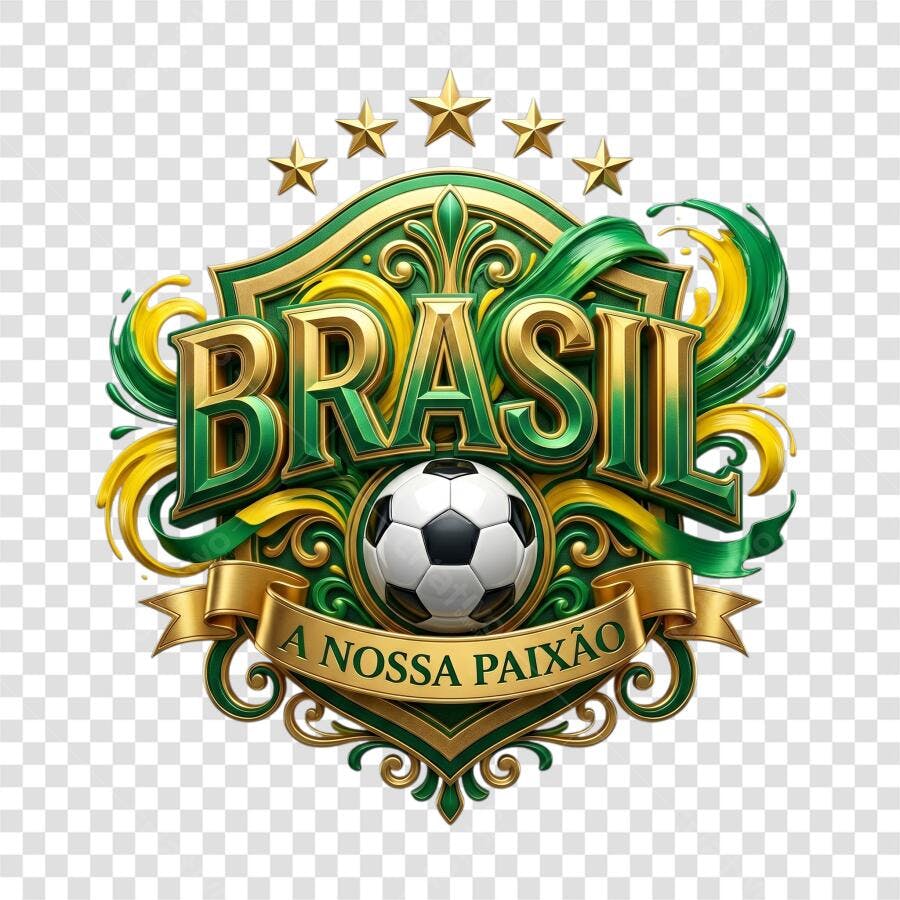 Elemento 3D Brasil Futebol Copa do Mundo PNG Fundo Transparente