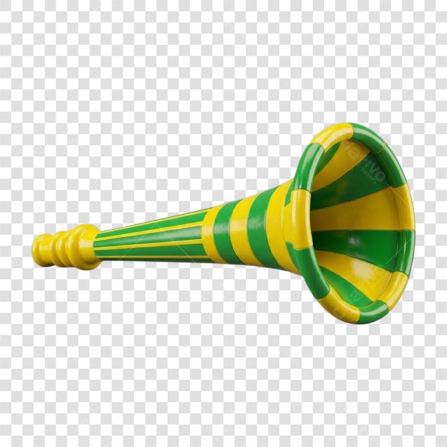 Elemento 3D Corneta Torcida Brasil Amarelo Verde PNG Fundo Transparente