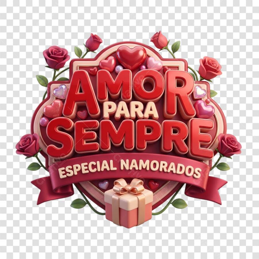Elemento 3D Dia dos Namorados 12 Junho Amor Para Sempre PNG Fundo Transparente