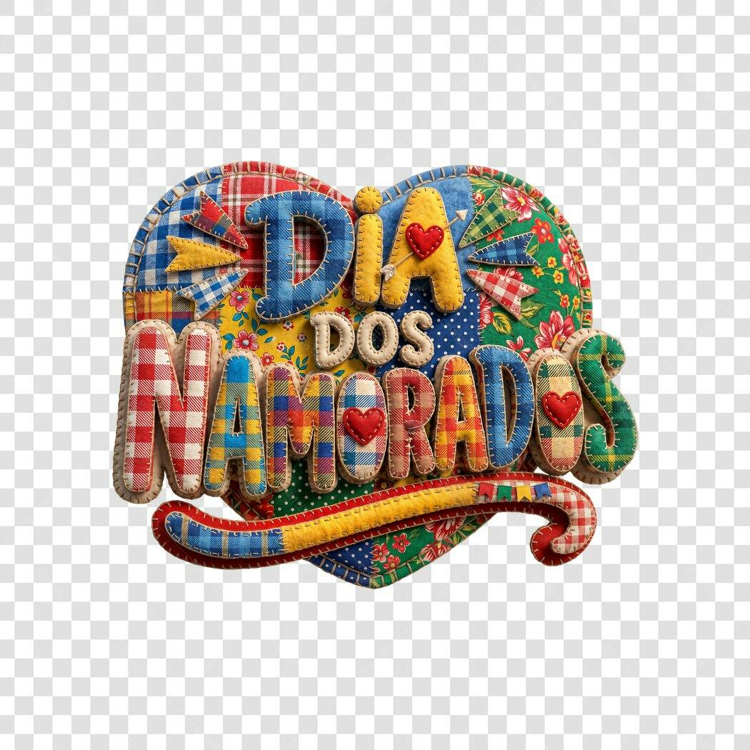 Elemento 3D Dia dos Namorados Junho Patchwork PNG Fundo Transparente