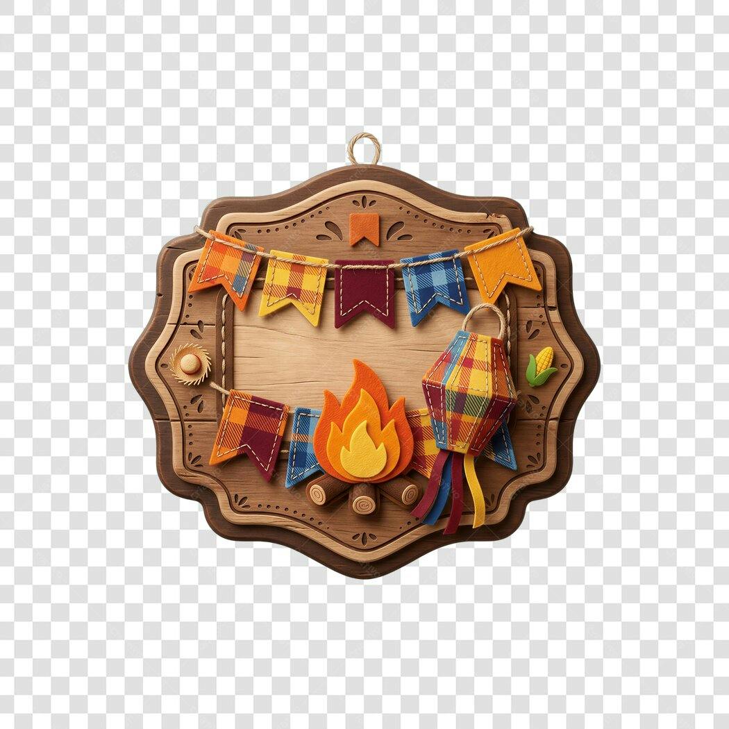 Elemento 3D Placa Festa Junina São João Junho PNG Fundo Transparente