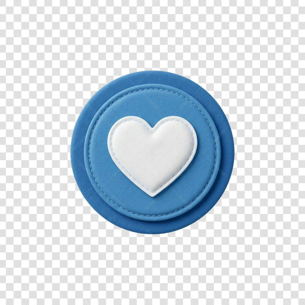 Elemento Decorativo Coração Azul Branco Costura PNG Fundo Transparente