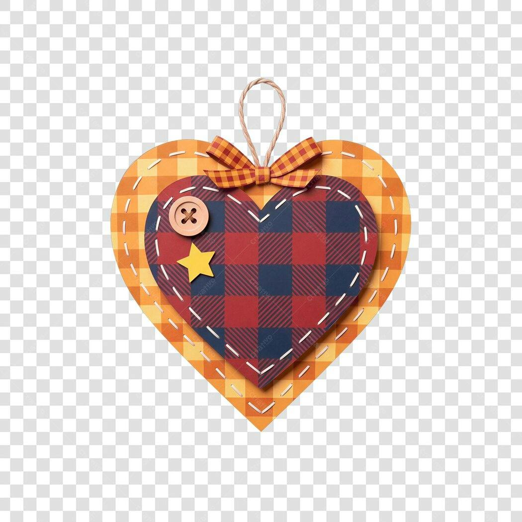 Elemento Decorativo Coração Xadrez Festa Junina PNG Fundo Transparente