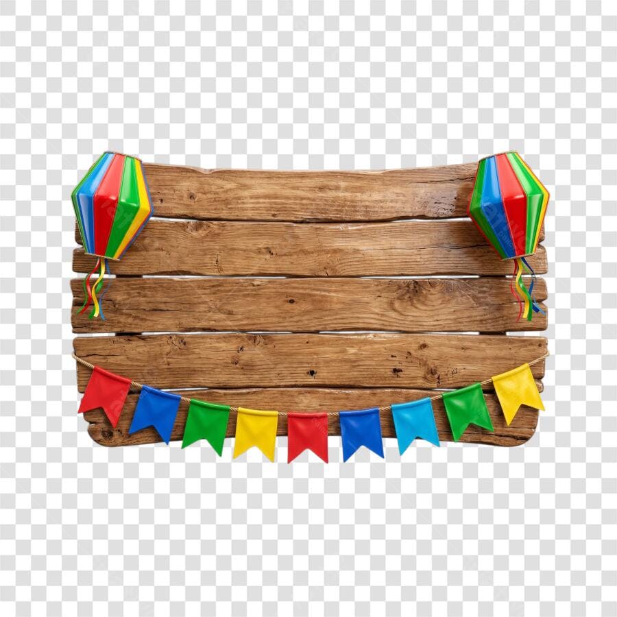 Elemento Decorativo Festa Junina Placa Madeira PNG Fundo Transparente
