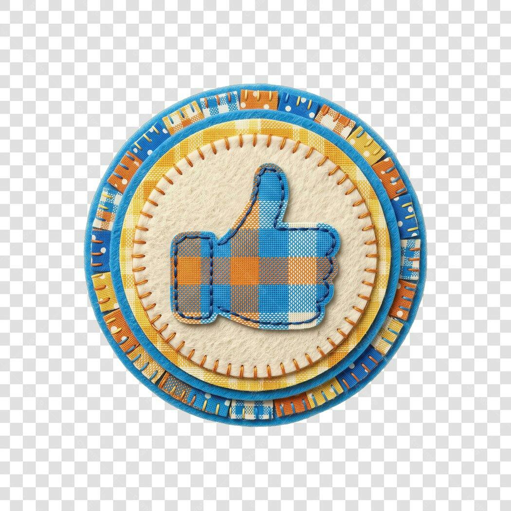 Elemento Decorativo Like Polegar para Cima Patchwork PNG Fundo Transparente