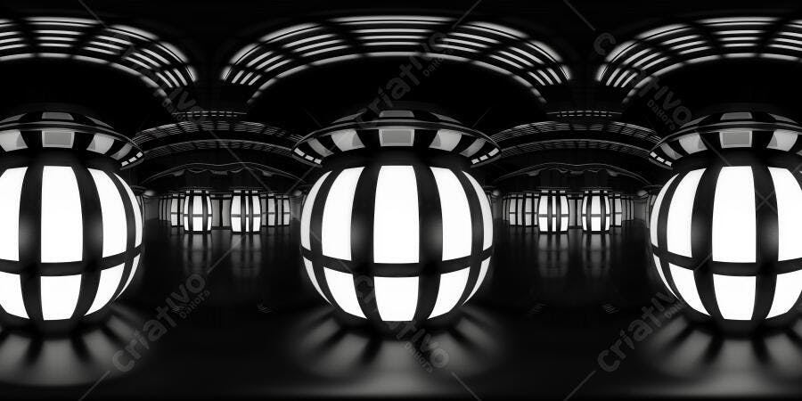 Foto 360 Ambiente Futurista Escuro Iluminação Branca Esferas