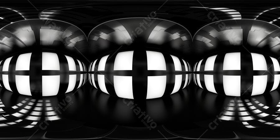 Foto Abstrata 360 Graus Esferas Preto e Branco Brilhantes