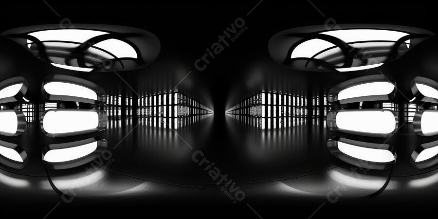 Foto Abstrata Túnel Futurista Luzes Brancas Escuras