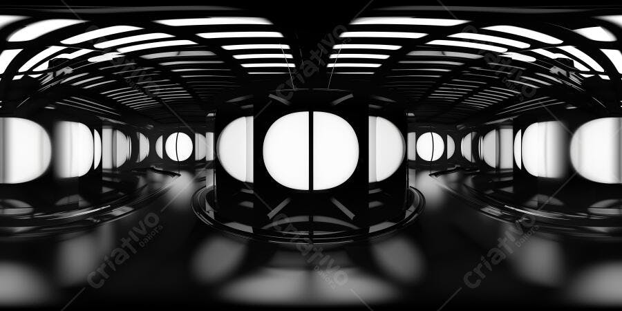 Foto Abstrata Túnel Futurista Preto e Branco Iluminação Neon