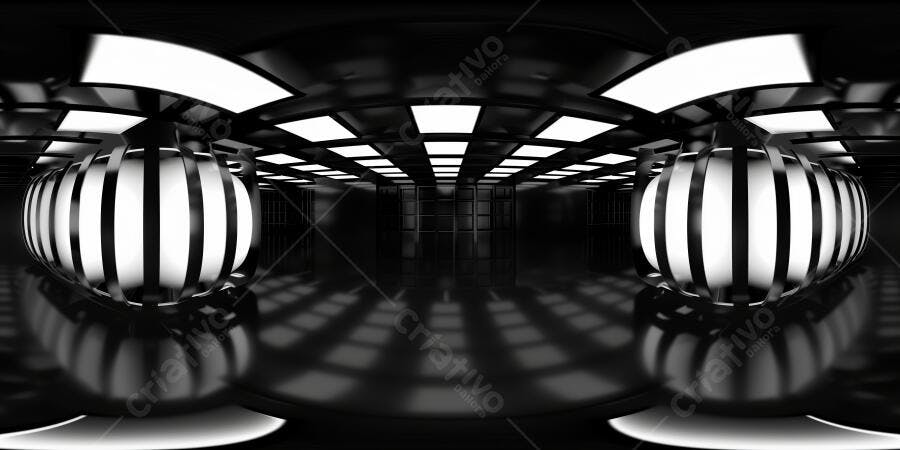 Foto Ambiente 360 Túnel Futurista Iluminado Preto e Branco